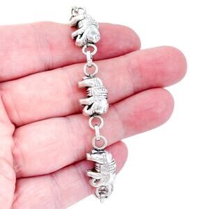 Vintage Sterling Silver 925 Elephant Link Charm Bracelet 8"
